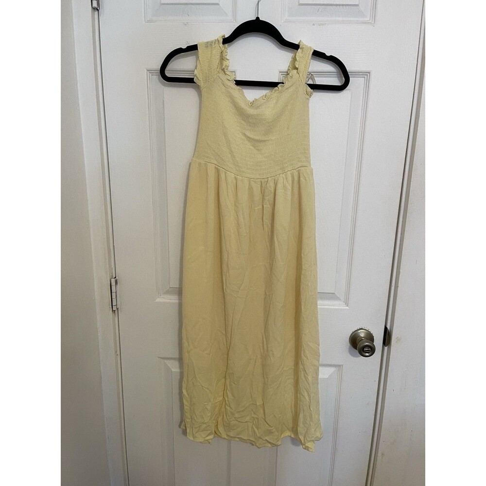 Forever 21 Smocked Off Shoulder Womens Maxi Dress Medium Yellow Ruffle Trim